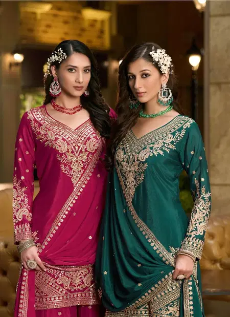 Swara By Sanika Chinon Silk Top With Plazzo Dupatta Online Wholesale